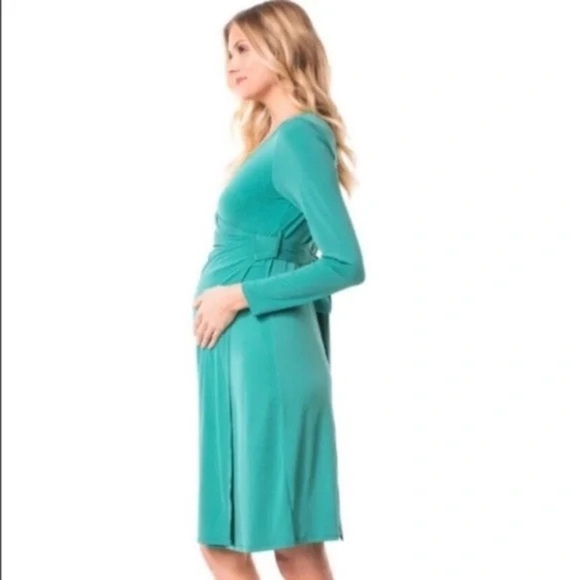 Pip&Vine By Rosie Pope Maternity Green Long Sleeve Wrap Dress - Picture 3 of 11